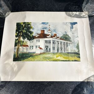 1937 Mount Vernon Ladies Association Landscape Watercolor‎ Print 15 x 12"